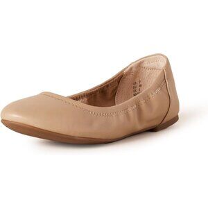 Womens Beige Closed Rounded Toe Slip On Low Wedge Heel Belice Ballet Flat Shoes
